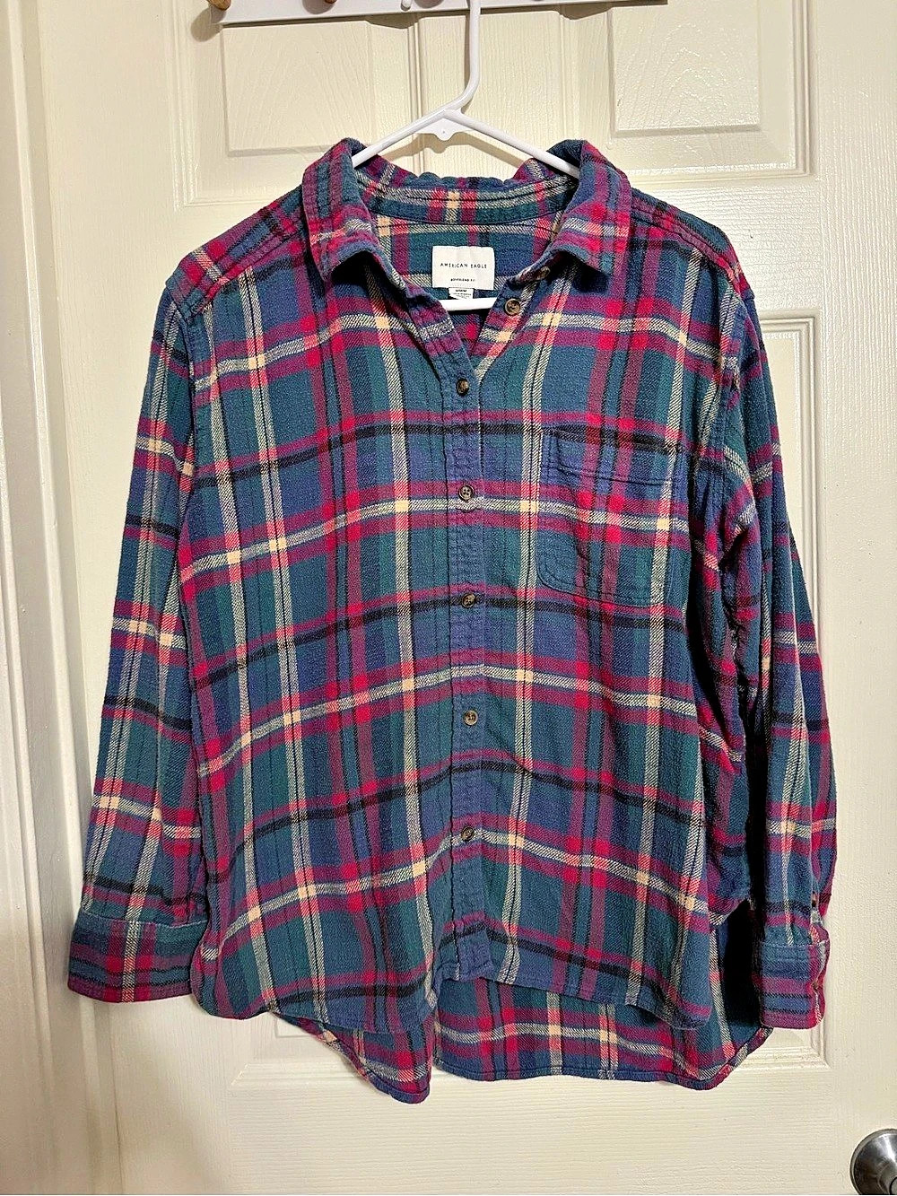 American Eagle Boyfriend Fit Flannel Shirt Blue & Red Size Medium